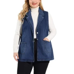 Agnes Orinda Women's Plus Size Denim Relax Notched Lapel Jacket Vest -Agnes Sales Store GUEST 77dae825 6433 4e33 8e9e c1bc558b2116