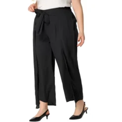 Agnes Orinda Women's Plus Size Split Wide Leg Tie Knot High Rise Palazzo Formal Outfits Pants