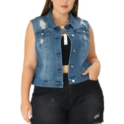 Agnes Orinda Women's Plus Size Buttons With Two Chest Flap Pockets Denim Vests -Agnes Sales Store GUEST 791ebfa2 d37d 44d9 9c7e 6cfc2b827bce