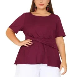 Agnes Orinda Women's Plus Size Twisted Knot Waist Short Sleeves Summer Outfits Peplum Blouses -Agnes Sales Store GUEST 7931dfcc da53 4b86 9ef9 43f9847980b2