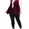 Agnes Orinda Plus Size Velvet Cardigan For Women Fashion Vests Asymmetric Hem Open Front Vest