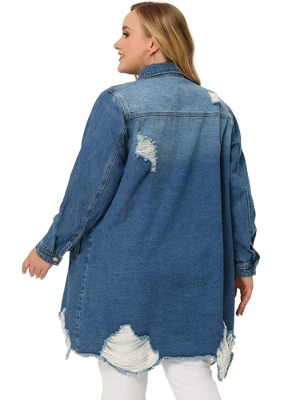 Agnes Orinda Women's Plus Size Classic Jean Distressed Fray Hem Trucker Denim Jackets 3 Agnes Orinda Women's Plus Size Classic Jean Distressed Fray Hem Trucker Denim Jackets - Image 3