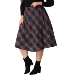 Agnes Orinda Women's Plus Size Velvet Plaid A-Line Elastic Waist Flare Skirts -Agnes Sales Store GUEST 7a6e78ae 6b42 4984 ab55 890a82f86742