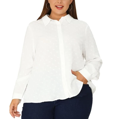 Agnes Orinda Women Plus Size Swiss Dots Button Down Collar Long Sleeve Blouses 5 Agnes Orinda Women Plus Size Swiss Dots Button Down Collar Long Sleeve Blouses - Image 5