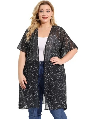 Agnes Orinda Women's Plus Size Cardigan Polka Dots Bell Sleeve Chiffon Summer Cardigans 3 Agnes Orinda Women's Plus Size Cardigan Polka Dots Bell Sleeve Chiffon Summer Cardigans - Image 3