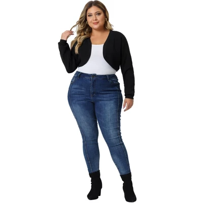 Agnes Orinda Women's Plus Size Long Sleeve Open Front Ribbed Soft Knit Crop Cardigan 2 Agnes Orinda Women's Plus Size Long Sleeve Open Front Ribbed Soft Knit Crop Cardigan - Image 2