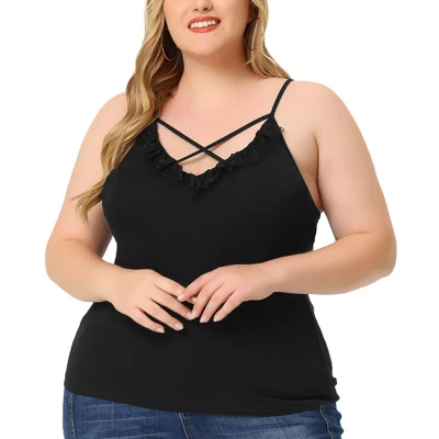 Agnes Orinda Plus Size Camisole For Women Contrast Lace Criss Cross V Neck Spaghetti Strap Top 6 Agnes Orinda Plus Size Camisole For Women Contrast Lace Criss Cross V Neck Spaghetti Strap Top - Image 6