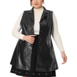 Agnes Orinda Women's Plus Size Fashion Outfits Sleeveless Lapel PU Jacket Vests -Agnes Sales Store GUEST 7bfcc19c fc89 48c0 b20d 01858264d705