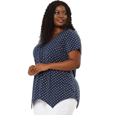 Agnes Orinda Women's Plus Size V Neck Asymmetric Polka Dots Top 3 Agnes Orinda Women's Plus Size V Neck Asymmetric Polka Dots Top - Image 3