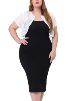 Agnes Orinda Women's Plus Size Sheer Lace Shrug Elegant Crop Cardigan