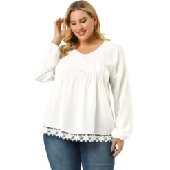 Agnes Orinda Women's Plus Size Fashion Pleated V Neck Long Sleeve Solid Blouses -Agnes Sales Store GUEST 7cf35738 b737 43da 8061 9896fc977163