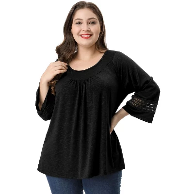 Agnes Orinda Women Plus Size Crochet Panel Raglan Sleeves Ruched Front Tops 10 Agnes Orinda Women Plus Size Crochet Panel Raglan Sleeves Ruched Front Tops - Image 10