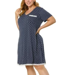 Agnes Orinda Womens Plus Size V Neck Polka Dots Short Sleeve Sleepwear Pajamas Nightgown -Agnes Sales Store GUEST 7cf6d1f5 e4ed 43c9 8efc cd2dd5817c84
