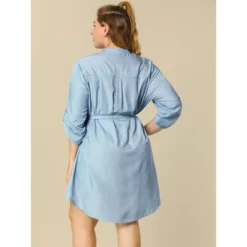 Agnes Orinda Women's Plus Size 3/4 Sleeve Belted High Low Hem Chambray T-Shirt Dress -Agnes Sales Store GUEST 7d48a616 49d8 40ed 9f13 ada06d6a3241