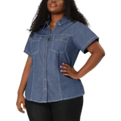 Agnes Orinda Women's Plus Size Jeans Short Sleeve Chest Pocket Button Down Denim Shirts -Agnes Sales Store GUEST 7d495f71 1373 47ac a15a c7c432284e60
