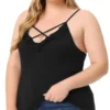 Agnes Orinda Plus Size Camisole For Women Contrast Lace Criss Cross V Neck Spaghetti Strap Top