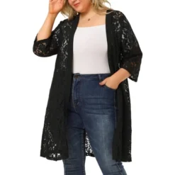Agnes Orinda Women's Plus Size Lace Open Front 3/4 Sleeve Long Cardigans -Agnes Sales Store GUEST 7da97a7f 85e4 4509 b904 f53c5a483e74