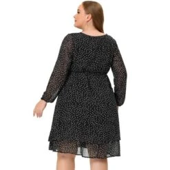 Agnes Orinda Women's Plus Size Chiffon Polka Dots Tie Waist Long Sleeve Dress -Agnes Sales Store GUEST 7dded518 8bd3 47a3 b6a1 5d217fcb01bd