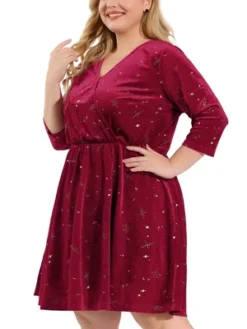 Agnes Orinda Women's Plus Size Velvet 3/4 Sleeve Elastic Waist Party Dress -Agnes Sales Store GUEST 7df3e241 3304 4b53 86ba 300165a3a02f