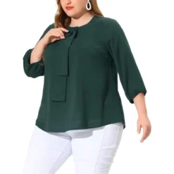 Agnes Orinda Women's Plus Size Chiffon 3/4 Sleeve Tie Front Work Elegant Blouse -Agnes Sales Store GUEST 7e5be422 2d4b 496c bd02 40d954600633