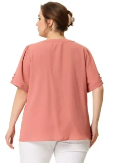 Agnes Orinda Women's Plus Size Dressy Ruched V Neck Short Sleeve Office Tops -Agnes Sales Store GUEST 7e745355 5818 4324 a442 17a256687eb3