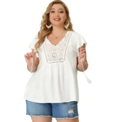 Agnes Orinda Women's Plus Size Blouse Ruffle Sleeve Lace Trim Tie Neck Peasant Top 8 Agnes Orinda Women's Plus Size Blouse Ruffle Sleeve Lace Trim Tie Neck Peasant Top -Agnes Sales Store GUEST 7eb534e0 b392 433e 9c17 09c03790d404