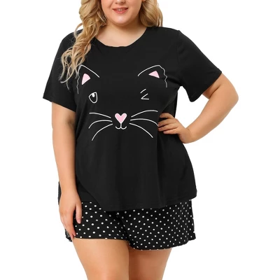 Agnes Orinda Women's Plus Size Comfort Cute Cat Print Short Sleeve Pajama Set 6 Agnes Orinda Women's Plus Size Comfort Cute Cat Print Short Sleeve Pajama Set - Image 6