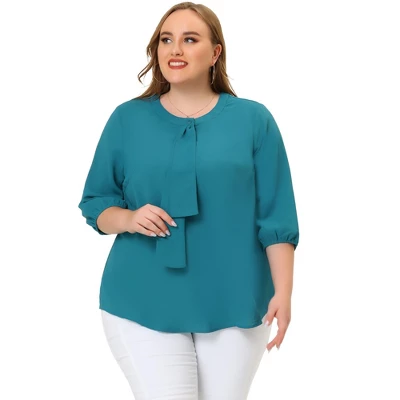 Agnes Orinda Women's Plus Size Work Round Neck Ruffle Chiffon Blouse Top 14 Agnes Orinda Women's Plus Size Work Round Neck Ruffle Chiffon Blouse Top - Image 14
