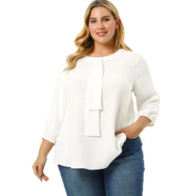 Agnes Orinda Women's Plus Size Work Round Neck Ruffle Chiffon Blouse Top 7 Agnes Orinda Women's Plus Size Work Round Neck Ruffle Chiffon Blouse Top - Image 7