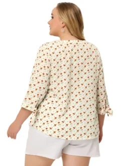 Agnes Orinda Women's Plus Size Shirt Floral Botton Up Tie 3/4 Sleeve Tunic V Neck Blouse -Agnes Sales Store GUEST 7f495613 38b0 4ff6 9712 8ab56b5b14e9