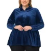 Agnes Orinda Women's Plus Size Velvet Tops Long Sleeve Button Down Casual Babydolls Shirts