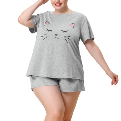 Agnes Orinda Women's Plus Size Comfort Cute Cat Print Short Sleeve Pajama Set 8 Agnes Orinda Women's Plus Size Comfort Cute Cat Print Short Sleeve Pajama Set - Image 8