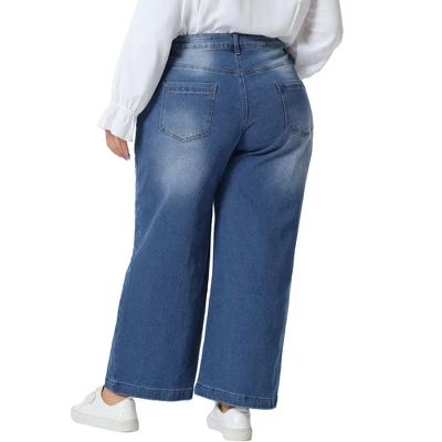 Agnes Orinda Women's Plus Size Wide Leg Baggy Washed Stretch With Pockets Denim Ankle Jeans 3 Agnes Orinda Women's Plus Size Wide Leg Baggy Washed Stretch With Pockets Denim Ankle Jeans - Image 3