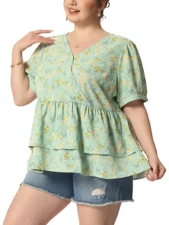 Agnes Orinda Women's Plus Size Blouse Floral Layered Flare Hem Casual Peplum Tops -Agnes Sales Store GUEST 80341025 2a6d 479a 9cbb 0778b4b16730