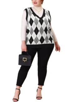 Agnes Orinda Women's Plus Size Cable Knit Sleeveless Pullover Sweater Vest