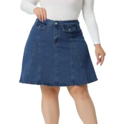 Agnes Orinda Women's Plus Size Denim Casual A-line Jean Buttons Decor Faux Pockets Mini Skirts -Agnes Sales Store GUEST 8071c43e ef1c 4492 bef8 a72b133028b6