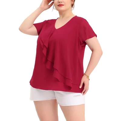 Agnes Orinda Women's Plus Size Elegant V Neck Layered Ruffle Summer Outfits Blouses 6 Agnes Orinda Women's Plus Size Elegant V Neck Layered Ruffle Summer Outfits Blouses - Image 6