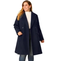 Agnes Orinda Women's Plus Size Winter Peacoat Notched Lapel Double Breasted Long Overcoats
