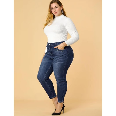 Agnes Orinda Women's Plus Size Denim Mid-Rise Stretch Washed Skinny Jeans 1 Agnes Orinda Women's Plus Size Denim Mid-Rise Stretch Washed Skinny Jeans