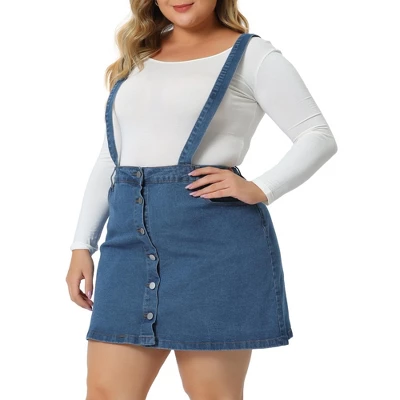 Agnes Orinda Women's Plus Size Suspender Adjustable Strap Cross Back Mini A-Line Denim Skirts 1 Agnes Orinda Women's Plus Size Suspender Adjustable Strap Cross Back Mini A-Line Denim Skirts