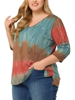 Agnes Orinda Women's Plus Size Tie Dye Side Slit 3/4 Sleeve Stripe V Neck Blouses 23 Agnes Orinda Women's Plus Size Tie Dye Side Slit 3/4 Sleeve Stripe V Neck Blouses -Agnes Sales Store GUEST 81b67608 4b5e 4f18 9538 1fc81bd68bdd