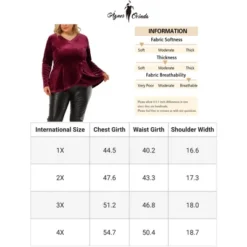 Agnes Orinda Women's Plus Size V Neck Tulip Hem Long Sleeve Peplum Velvet Tops -Agnes Sales Store GUEST 828c8fc0 02b6 4e8f 8fef 202ae9bdccf3
