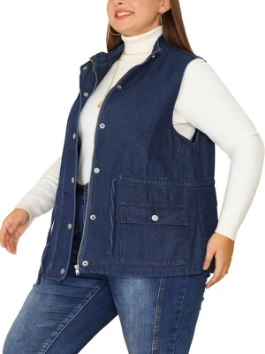 Agnes Orinda Women's Plus Size Utility Anorak Cargo Drawstring Jean Denim Jacket Vest 1 Agnes Orinda Women's Plus Size Utility Anorak Cargo Drawstring Jean Denim Jacket Vest