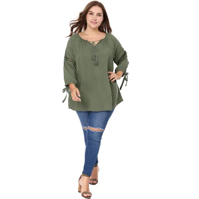 Agnes Orinda Women's Plus Size Long Sleeve Tie Winter Trendy Basic Tunic Blouse 2 Agnes Orinda Women's Plus Size Long Sleeve Tie Winter Trendy Basic Tunic Blouse - Image 2
