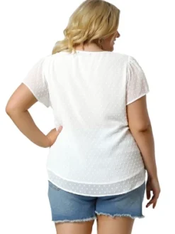 Agnes Orinda Women's Plus Size Pin Dots V Neck Smocked Bell Short Sleeve Top -Agnes Sales Store GUEST 83ba2f6f f795 4763 9123 9ca6a0d447b1