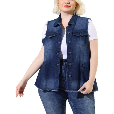 Agnes Orinda Women's Plus Size Denim Button Down Raw Hem Denim Vests 15 Agnes Orinda Women's Plus Size Denim Button Down Raw Hem Denim Vests - Image 15