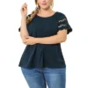 Agnes Orinda Women's Plus Size Lace Panel Elegant Work Short Sleeve Top