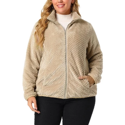 Agnes Orinda Women's Plus Size Lapel Fleece Fuzzy Faux Shearling Zip Up Shaggy Oversized Coat Jackets 1 Agnes Orinda Women's Plus Size Lapel Fleece Fuzzy Faux Shearling Zip Up Shaggy Oversized Coat Jackets