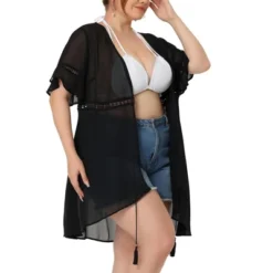 Agnes Orinda Women's Plus Size Hollow Out Ruffle Short Sleeve Midi Spring Cardigans -Agnes Sales Store GUEST 8479a58e d04a 4ccf 9d13 573af5cb783b