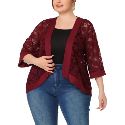 Agnes Orinda Women's Plus Size Elegant Open Front 3/4 Sleeve Lace Lightweight Tunic Cardigans 12 Agnes Orinda Women's Plus Size Elegant Open Front 3/4 Sleeve Lace Lightweight Tunic Cardigans - Image 12